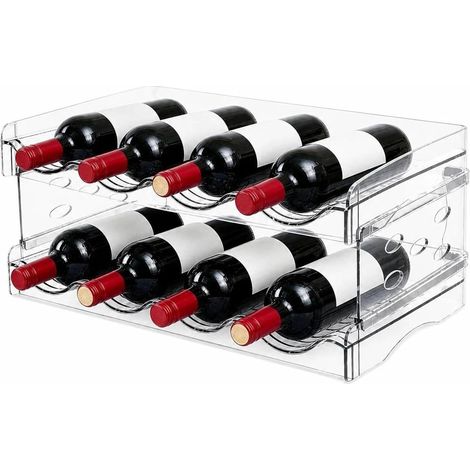Range Bouteille Frigo en Plastique, 2 Niveaux Porte-Bouteilles Empilable Casier à Vin en Plastique Organisateur de Bouteille d'eau Transparent pour Comptoirs de Cuisine Armoire Réfrigérateur (1/5)