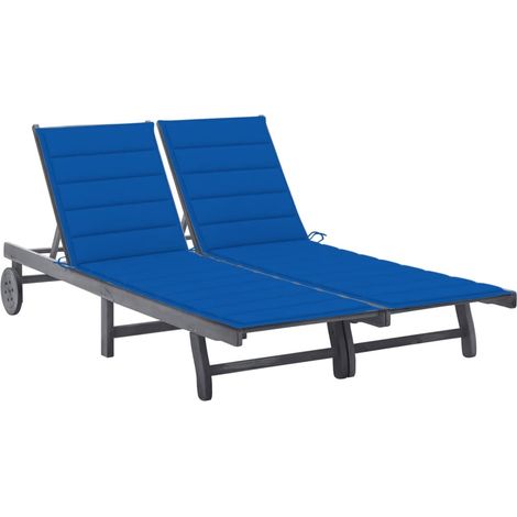 Chaise longue de jardin 2 places avec coussin Gris Acacia