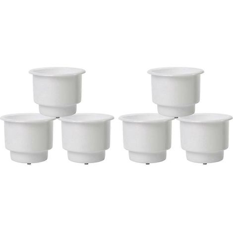 Lot de 6 porte-gobelets encastrables en plastique avec système d'évacuation pour bateau, voiture, camping-car (blanc) (1/5)