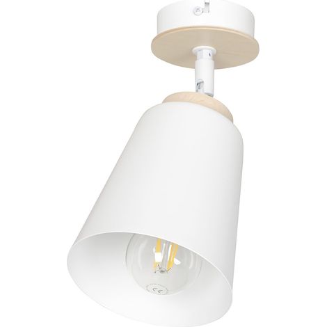 Plafoniera A Faretto Spot 1 Luce In Acciaio Bianco E Legno Naturale (1/5)