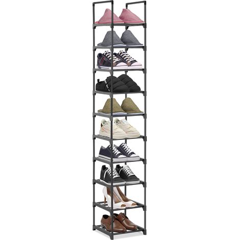 Étagère à chaussures à 10 niveaux, organiseur de chaussures en métal, étagère à chaussures fine, économie d'espace pour espace étroit, chambre à coucher, salon, couloir, 28x30.5x175 cm, noir (1/5)