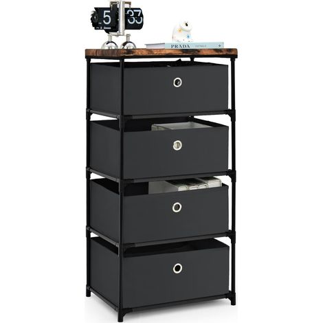 COSTWAY 4-tier Fabric Dresser Large Capacity Storage Tower w/Drawers-Black (1/5)