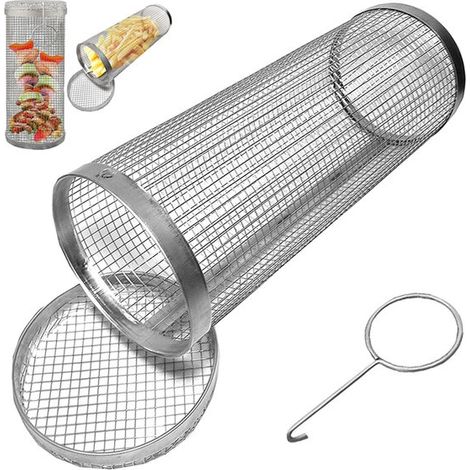Panier à légumes en acier inoxydable pour barbecue - Préparation de légumes grillés - Design unique à roulettes - Couleur acier inoxydable (1/5)