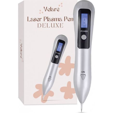 Stylo laser plasma ® – Traitement professionnel des taches et verrues – Élimination des taches brunes – Dé-tatouage – Soin de la peau – Rechargeable – Écran LCD – Blanc