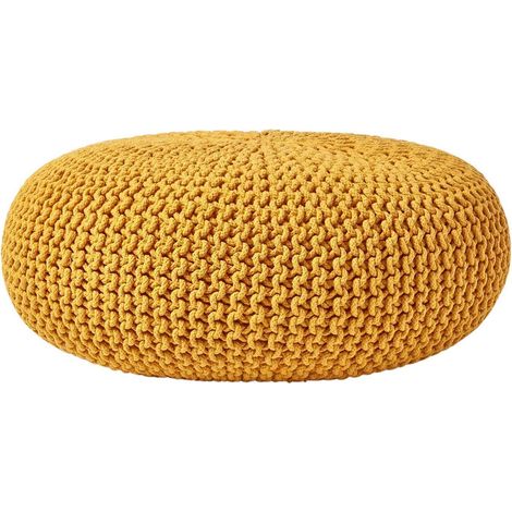 HOMESCAPES Großer Strickpouf 100% Baumwolle, Senf