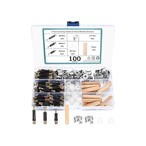 100 pcs Connecteurs de Meubles Excentriques, comprend vis d'insertion, écrous en plastique, fixation de came, chevilles en bois, Kit de vis de fixation pour Meubles, Armoire (1/5)