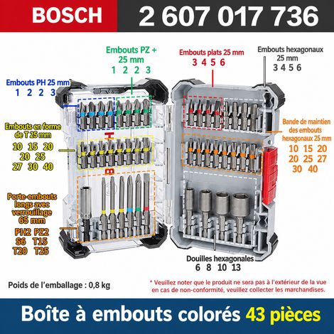Nouveau coffret magique arc-en-ciel 43 pièces d'embouts Bosch pour visseuse et tournevis, boîte de rangement, 300 g – Livraison gratuite