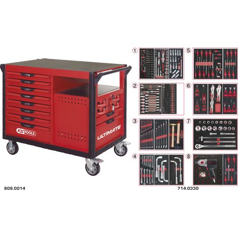 KS Tools - Etabli mobile 14 tiroirs équipé de 354 outils - 809.1730 (1/2)