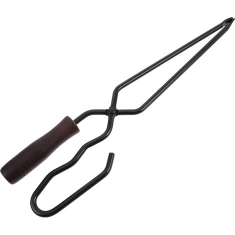 Pince à charbon de bois longue pour barbecue d'extérieur avec manche en bois, pince pour barbecue et brasero, outil en fer pour barbecue