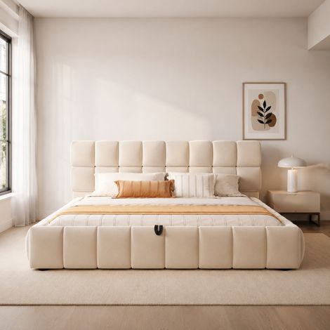 Canapé-lit rembourré gris avec sommier à lattes et dossier réversible – couchage 90 × 200 cm - CHICFURN (1/5)