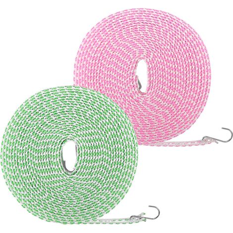 2 Pack Outdoor Adjustable Clothes Line 8M Windproof Non-Slip Clothes Line with Hook Portable Nylon Double Washing Line Travel Camping Outdoor (1/5)