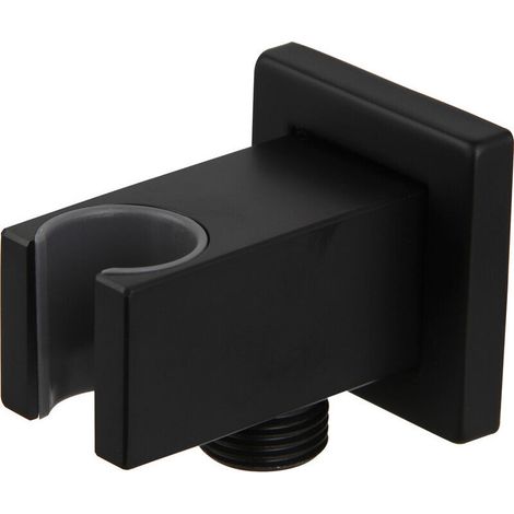 Support de douchette avec coude de raccordement mural 1/2", laiton, noir mat (1/5)