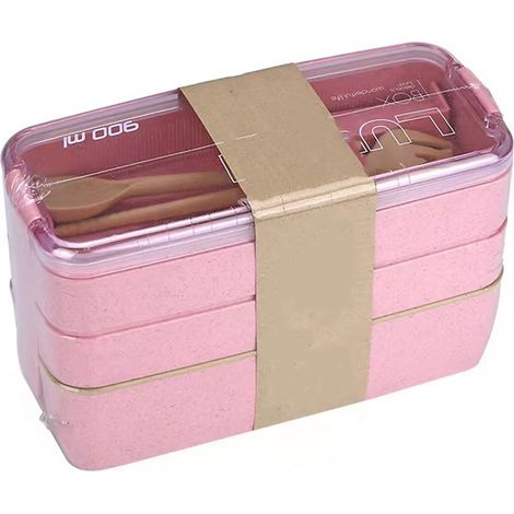 Boite Bento - 3 Compartiments Empilables - Pour Adultes - Usage Bureau Et Déplacements - 1 Pièce (1/5)