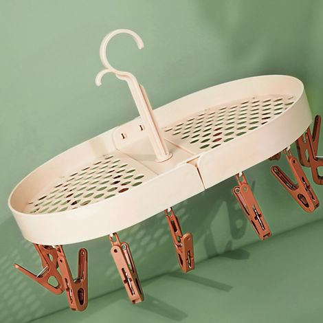Cintre multifonctionnel avec pinces pour suspendre les chaussettes et sécher les chaussures, cintre pliable pratique, portant à vêtements rotatif, rose et orange. (1/5)