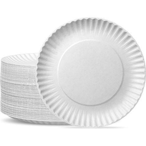 Lot de cinq cents plateaux en papier blanc non enduit jetables vingt trois centimètres pour service alimentaire