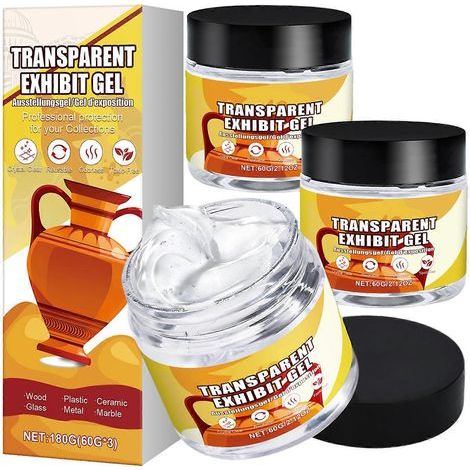 Gel de fixation transparent amovible (3 x 60 g) pour musées. idéal pour la conservation d'antiquités. d'objets en verre et en céramique. Convient également pour la fixation d'objets anciens. (1/5)