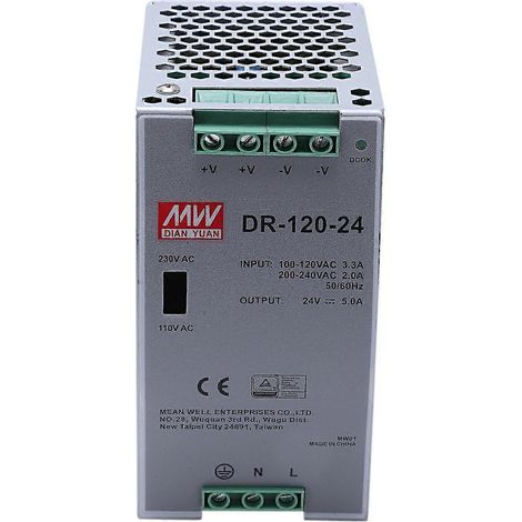 DR-120-24 Alimentation industrielle sur rail 120 W, 24 V, 5 A, avec interrupteur à découpage (1/4)