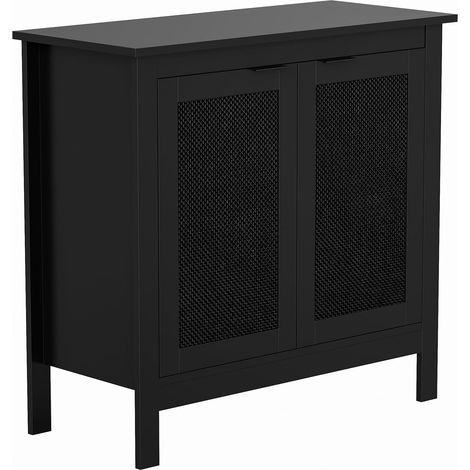 Buffet Cuisine - 80 x 35 x 76 cm - Cannage, Bois - Meuble de Rangement avec 2 Portes - Meuble de Rangement avec Étagères Réglables, Salon, Salle à Manger, Cuisine (1/5)