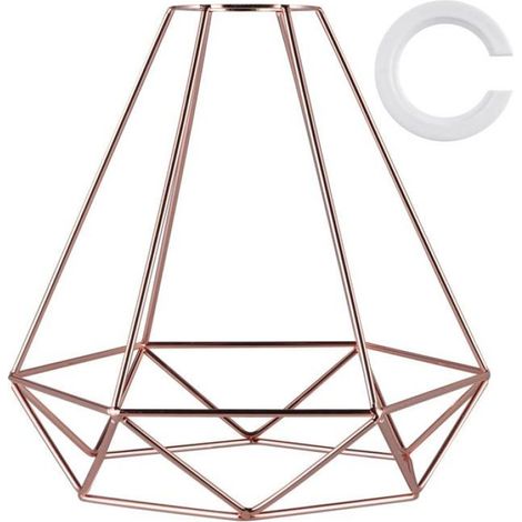 Abat-jour de plafond en métal géométrique avec anneau réducteur, suspension cage métallique (or rose) (1/5)