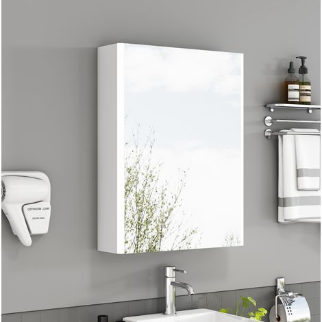 Mobile bagno specchio 50 cm a parete, 1 anta, bianco, LED, presa francese (1/5)