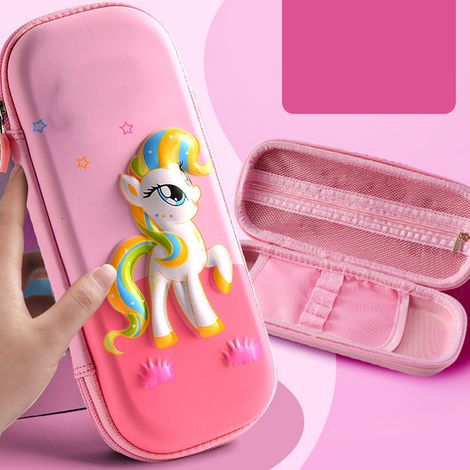 Trousse à crayons EVA 2 couches, boîte de rangement scolaire 3D en cuir PU, grande capacité, licorne rose pour garçons et filles (1/5)