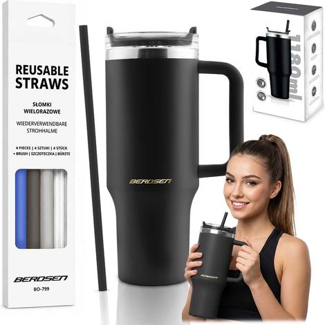 Vacuum Insulated Stainless Steel Mug with Straws, 1180ml (1/5)