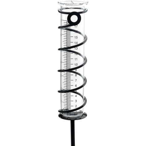 Pluviómetro de vidrio para exteriores, pluviómetro de vidrio con estaca de metal, pluviómetro de vidrio para jardín con escala transparente. (1/5)