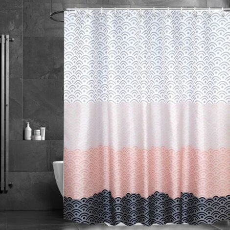 Rideau de douche, 120 x 180 cm, motif floral, ourlet lesté, textile anti-moisissure, imperméable, lavable, en tissu polyester, avec œillets et 8 anneaux de rideau de douche, pour salle de bain (1/5)