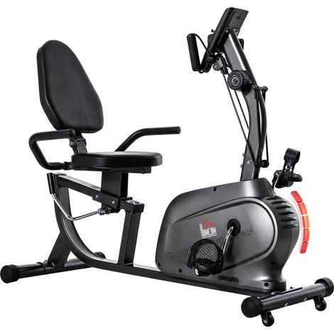 Vélo couché magnétique avec 8 niveaux de résistance, écran LCD, siège réglable et sangles de maintien pour les bras. (1/5)