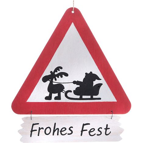 Verkehrsschild "Achtung Weihnachtsmann" - 28 cm - Weihnachts Tür Deko Holz Schild zum Hängen