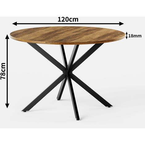 Table ronde style rustique à pieds croisés X, 120 cm – Table de cuisine, salle à manger pour salon, télétravail, balcon ou café – Marron rétro & Noir (1/5)