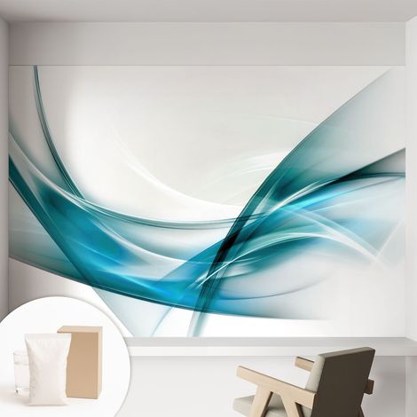 Papier peint intissé à motifs décoratifs pour salon chambre et bureau Décoration murale élégante avec colle Vagues bleues 152x104 cm (1/5)