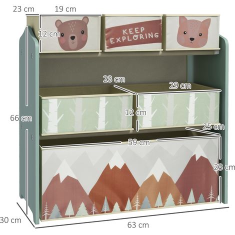 Armoire enfant avec 6 boîtes en tissu, joli design, 63 x 30 x 66 cm, verte (1/5)