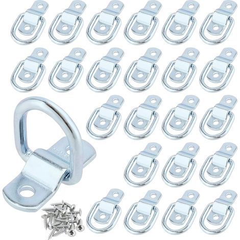 Lot de 24 Fixation Inox Anneaux d'Arrimage en D D'arrimage en D Ancrage, Anneaux D'arrimage en D avec 48 vis pour Remorque, Camion, Bateau, Cargaison, Argent (1/5)