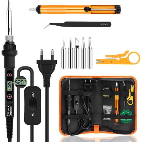 kit de soldadura, soldador de 80 W, pantalla LCD, temperatura ajustable, para reparación electrónica y bricolaje. (1/5)