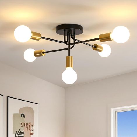 Plafonnier industriel, lustre Sputnik, 5 lumières E27 en métal, plafonnier, lustre (ampoule non incluse) (1/5)