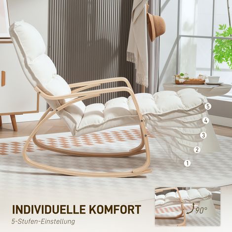 Fauteuil à bascule rembourré, chaise de relaxation avec accoudoirs et cadre en acier, pour salon, chambre, blanc crème (1/4)