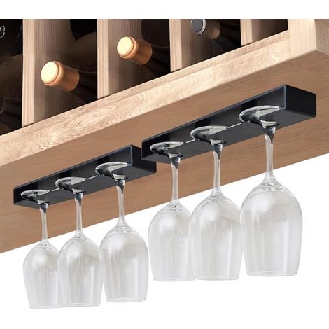 Lot de 2 supports à verres à vin en plastique noir auto-adhésifs, fixation murale sans perçage, pour une utilisation domestique. (1/5)