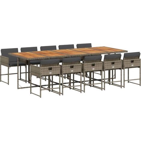vidaXL Set da Pranzo da Giardino 11pz con Cuscini in Polyrattan Grigio