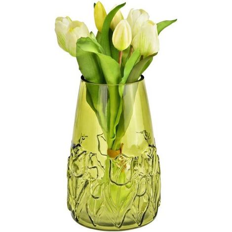 Vase en verre Motif floral en relief vert 15x22x15cm (1/4)
