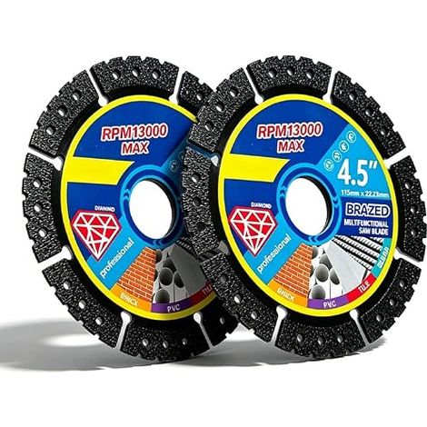 2Pièces Lames de Scie Multifonctions Diamant, Disque de Meuleuse d'Angle 4,5 Pouces pour Couper Carrelage Béton Acier PVC Bois - 115mm x 22,23mm (1/5)