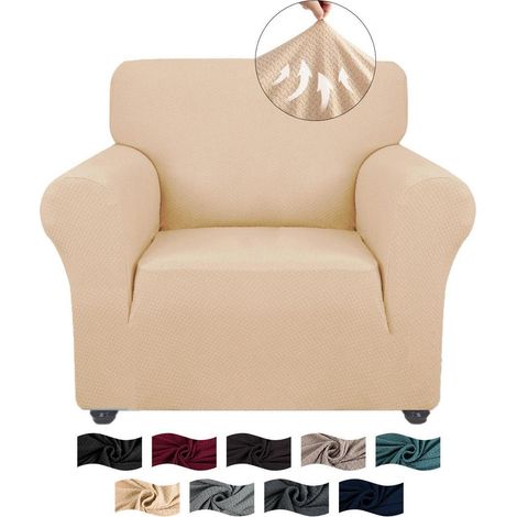 Sesselbezug 1 Sitzer, elastisch & rutschfest, Jacquard Sofahusse mit Armlehnen, beige-gelb (1/5)