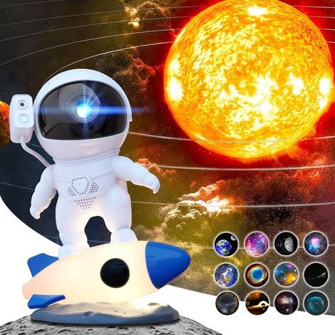 Proiettore planetario a tema astronauta, proiettore galattico per la camera da letto, proiettore HD con 13 dischi intercambiabili e obiettivo con messa a fuoco regolabile. (1/4)