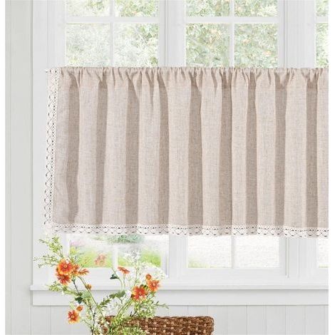 Café Rideau Boho en Lin Court Rideaux de Fenêtre avec Tige Poche Ferme Cuisine Rideaux De Fenêtre pour Décoratif Salon Petites Chambre pour Fenêtres Decor, Beige 1 Pièces 150x45 cm (1/5)