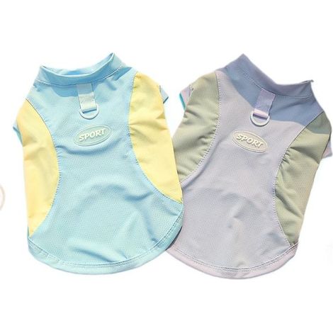 Lot de 2 T-shirts personnalisés - Gilet rafraîchissant Ice - Gilet pour animaux avec anneau en D - Convient aux petits chiens et chats - Jaune, bleu, vert et violet - Taille M (Tour de poitrine 40 cm,