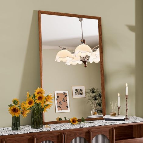 Wall Mirror Brown 60 x 90 cm, Imitation Wood Texture, Rectangular (1/5)