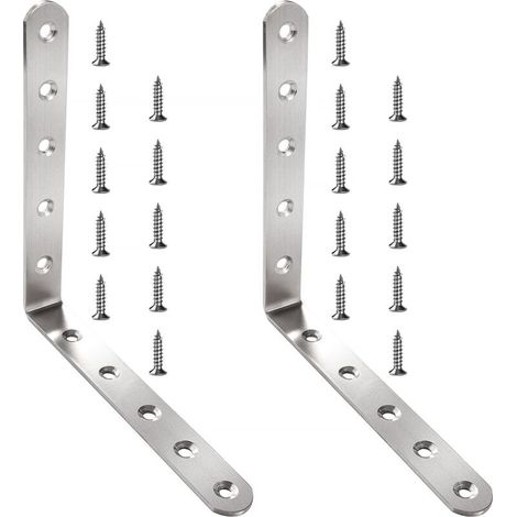 2 x L-Shaped Corner Brackets 150 x 150 x 20 x 3 mm Stainless Steel Corner Bracket, 90 Degree Bracket, Right Angle Bracket, with 20 Pieces Screws, for Wood Furniture Cupboard (1/5)