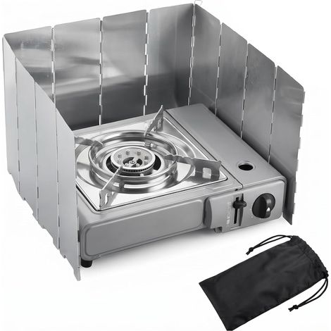 Foldable Aluminium Windshield 12 Plates for Camping Stove, Portable Stove Windshield with Storage Bag, for Outdoor Gas Stove Picnic (1/5)