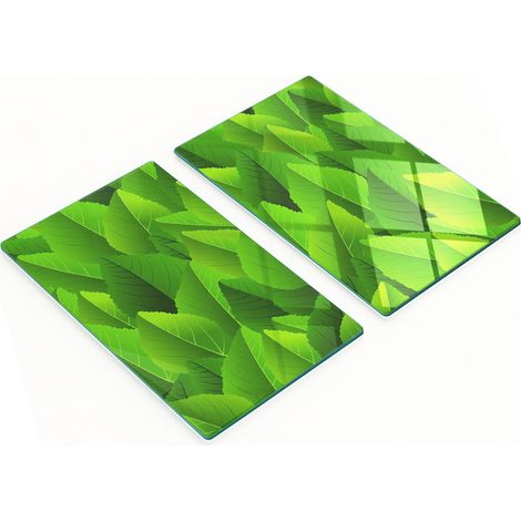 Tablas decorativas de cristal para cortar y servir con dise帽o de hojas verdes, 2x30x52 cm.