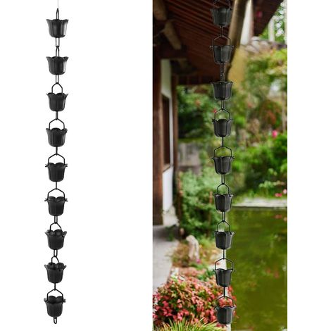 Chaînette de récupération d'eau de pluie pour gouttière, en alliage d'aluminium, motif pétales de fleurs, noire. (1/3)